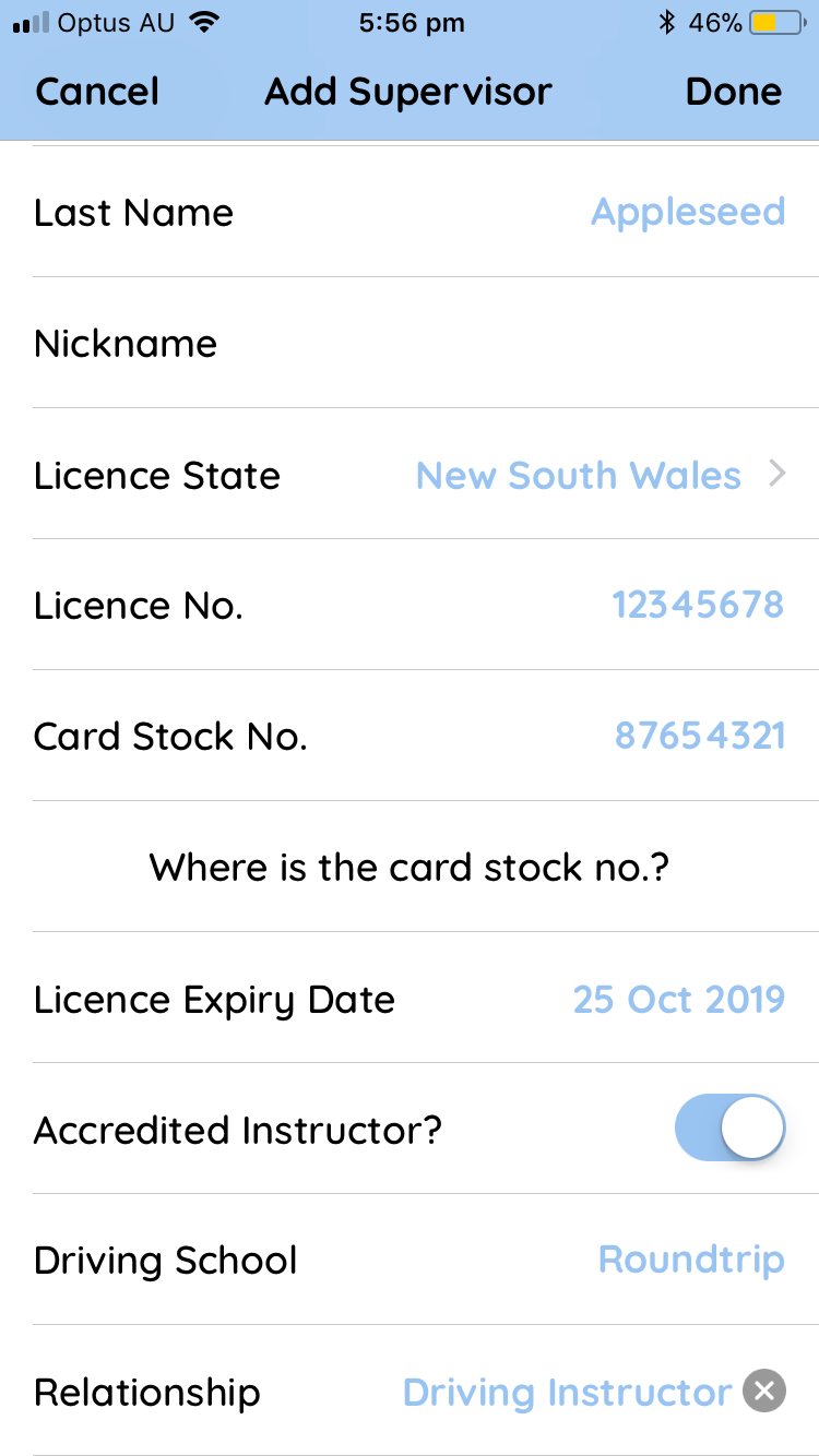 Instructor profile entry